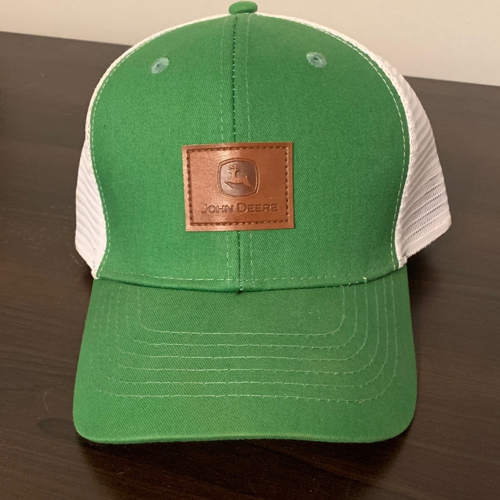 John Deere Green & White Cap with Brown Logo Patch NWOT